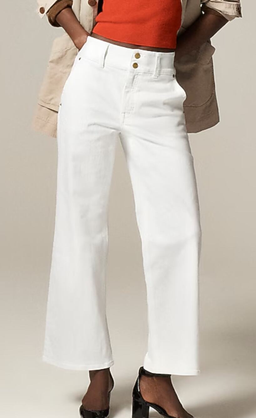NWT w/flaw J. Crew Petite slim-wide white denim jeans with stacked buttons 28P